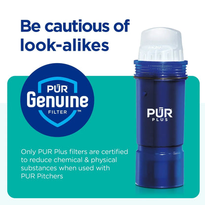 PUR PLUS 11 Cup Water Pitcher with Lead Reducing Filter, W 9.6" x H 10.1" x L 4.5",