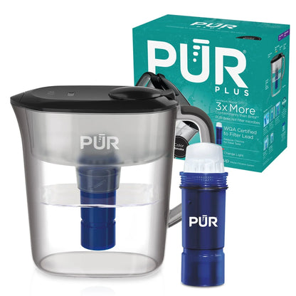 PUR PLUS 11 Cup Water Pitcher with Lead Reducing Filter, W 9.6" x H 10.1" x L 4.5",