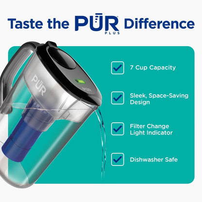 PUR PLUS 11 Cup Water Pitcher with Lead Reducing Filter, W 9.6" x H 10.1" x L 4.5",