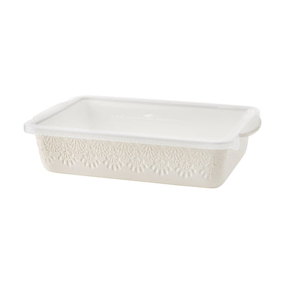 The Pioneer Woman 9" x 13" Vintage Lace Ceramic Casserole Baking Dish with Wood Lid, Linen