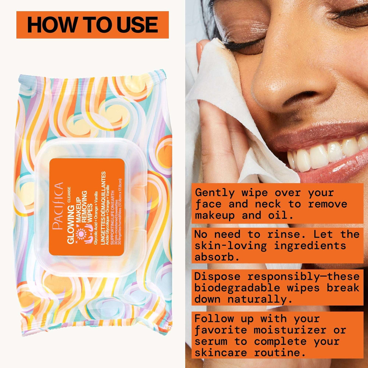 Pacifica Glowing Makeup Removing Wipes 30 Count