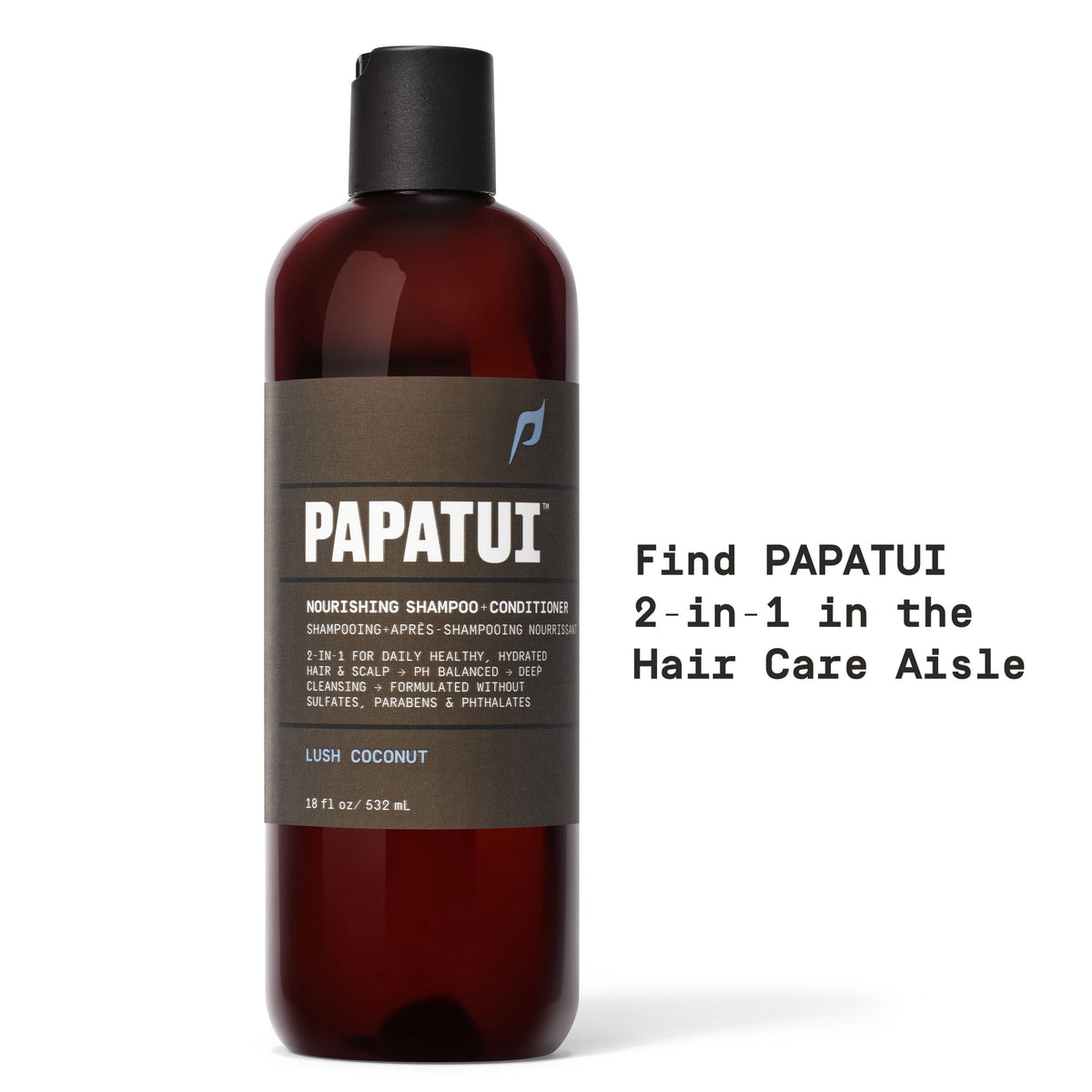 Papatui Nourishing Men's Shampoo and Conditioner 2-in-1, Lush Coconut, 18 fl oz (PACK OF 3 )