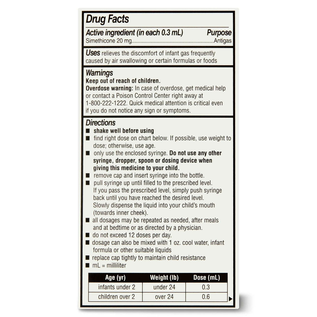 Parent's Choice Infant Gas Relief Drops, Simethicone 20mg, 1 fl oz