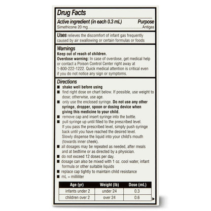 Parent's Choice Infant Gas Relief Drops, Simethicone 20mg, 1 fl oz