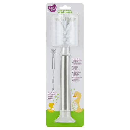 Parent's Choice Brush Breaks Long Handle Stainless Bottle Brush Cleaning Kit with Bottle Brush, Straw Brush, Nipple Brush, 2.63 in, Gray, 1 Piece