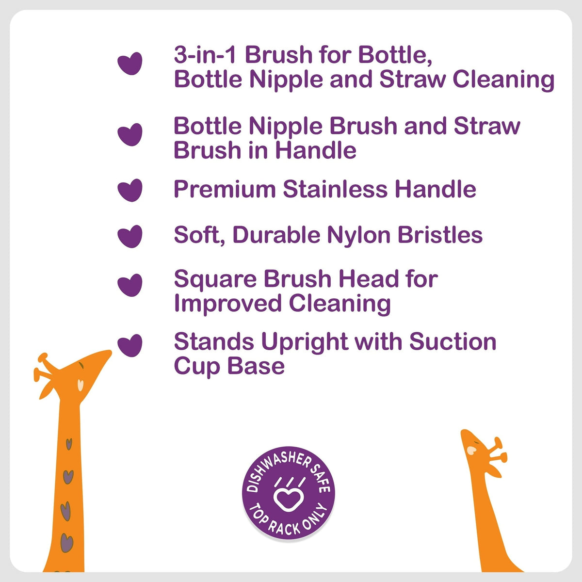 Parent's Choice Brush Breaks Long Handle Stainless Bottle Brush Cleaning Kit with Bottle Brush, Straw Brush, Nipple Brush, 2.63 in, Gray, 1 Piece