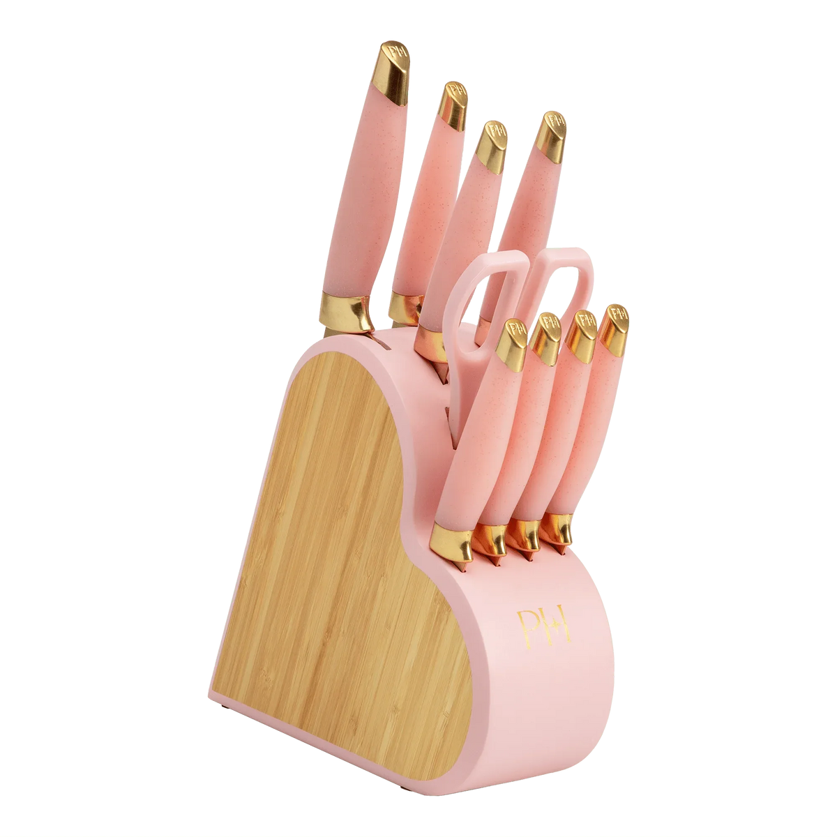Paris Hilton Kitchen Knife Set with Heart-Shaped Block, 10-Piece Set, White Iridescent