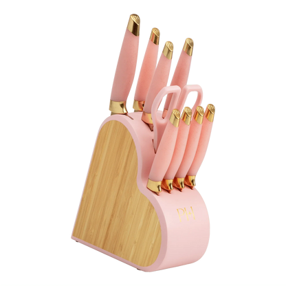 Paris Hilton Kitchen Knife Set with Heart-Shaped Block, 10-Piece Set, White Iridescent