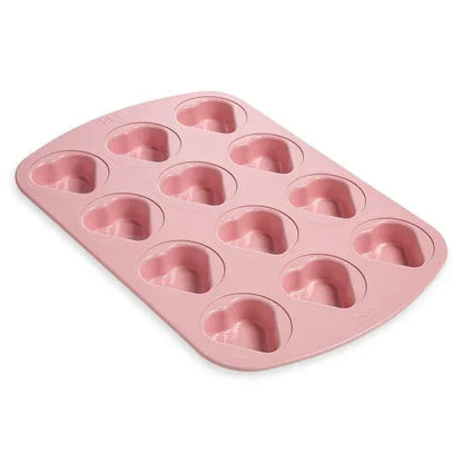 Paris Hilton 12 Cup Mini Heart Cupcake Pan Muffin Tin, Premium Nonstick & Dishwasher Safe, Pink