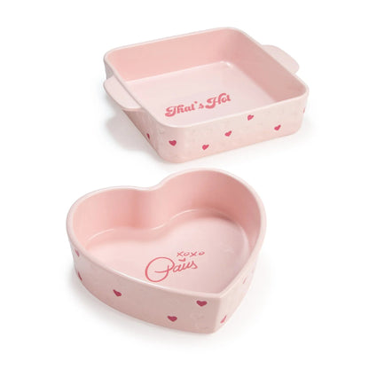 Paris Hilton 2-Piece Ceramic Nonstick Baking & Casserole Dish Set, Square and Heart-Shaped, Stoneware Baking Set, Pink