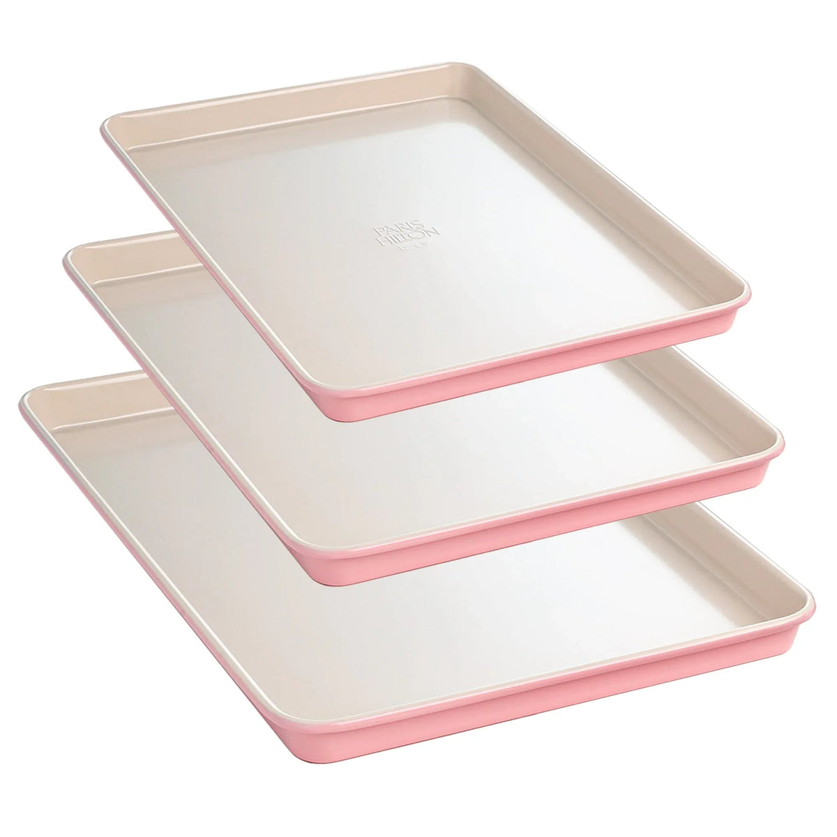 Paris Hilton 3-Piece Nonstick Cookie Sheet Pan Bakeware Set, Carbon Steel Baking Sheets, Dishwasher Safe, Pink