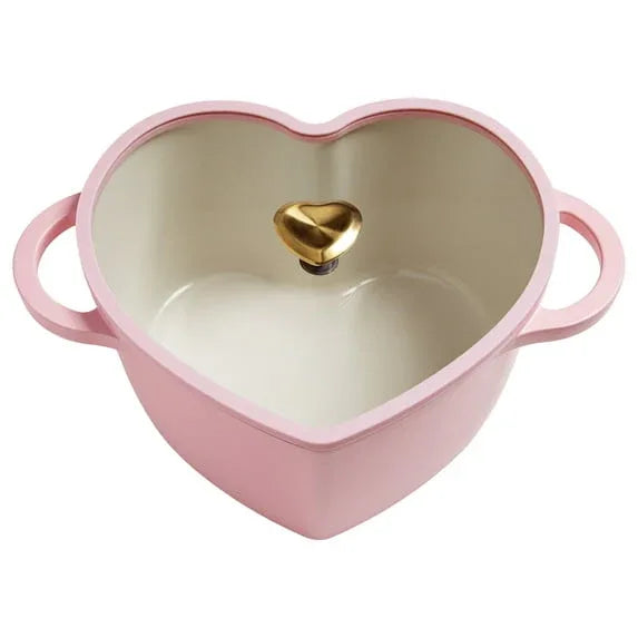 Paris Hilton 4.6 Quart Heart-Shaped Dutch Oven Pot with Lid, Clean Ceramic™ Nonstick Coating & Silicone Rim Glass Lid, Pink