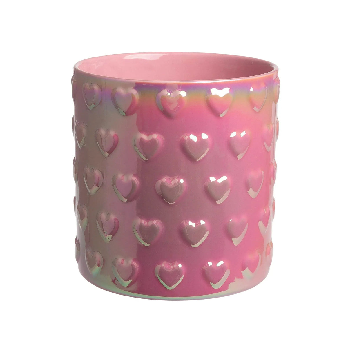 Paris Hilton Embossed Hearts Ceramic Utensil Crock, Fits Up To 18 Kitchen Gadgets, Multipurpose Holder, Decorative Vase, Pink Iridescent