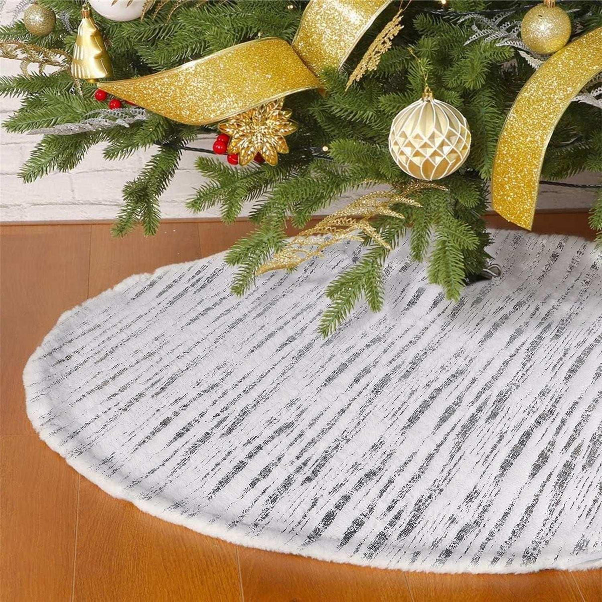 Christmas Tree Skirt 36 inch White Plush Skirts Christmas Decorations Indoor Faux Fur Christmas Ornaments Xmas Decorations for Merry Christmas Party, Feather