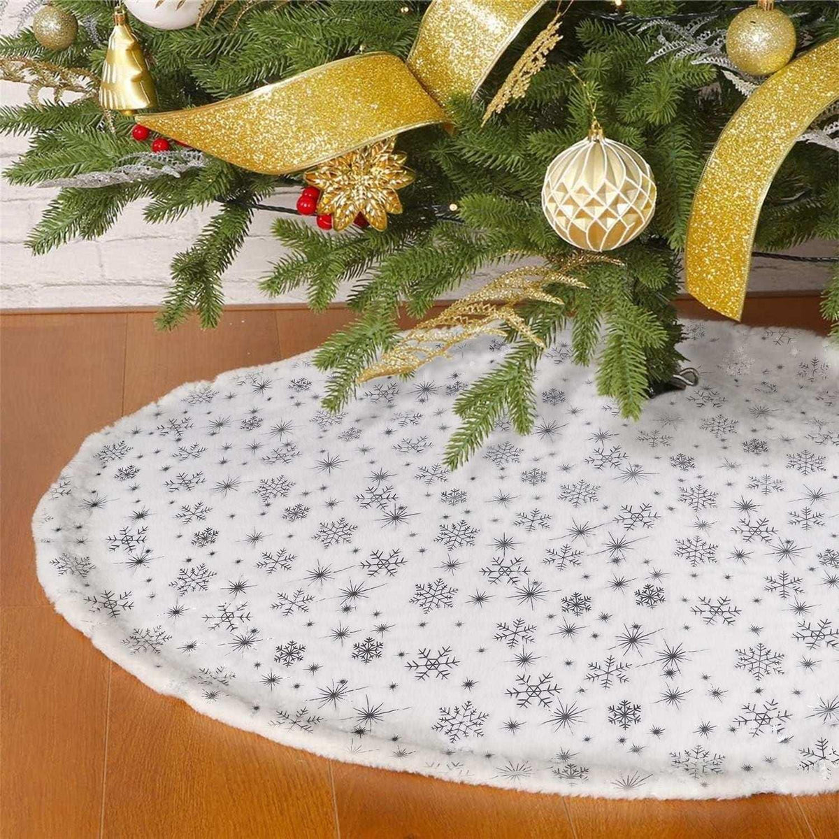 Christmas Tree Skirt 36 inch White Plush Skirts Christmas Decorations Indoor Faux Fur Christmas Ornaments Xmas Decorations for Merry Christmas Party, Feather
