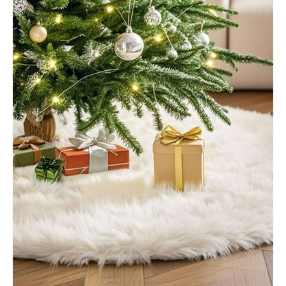 Christmas Tree Skirt 30 Inches Faux Fur White Christmas Tree Skirt for Christmas Tree Decorations Large Plush Tree Skirts Xmas Ornaments Decorations, White
