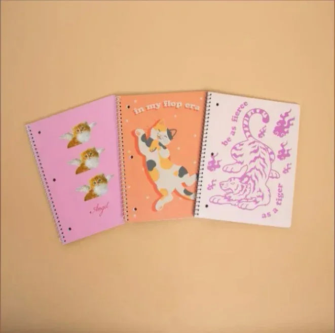 Pearhead 3 pk. Cat Themed Pink Spiral Notebook Set, Back to School Supplies For Girls, 60 Tear Away Lined Pages