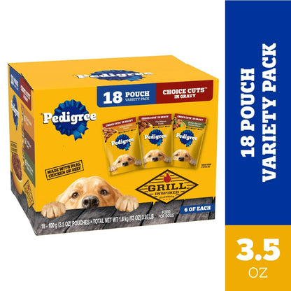 Pedigree Choice Cuts In Gravy Adult Soft Wet Dog Food Variety Pack, 3.5 Oz Pouches (18 Pack)