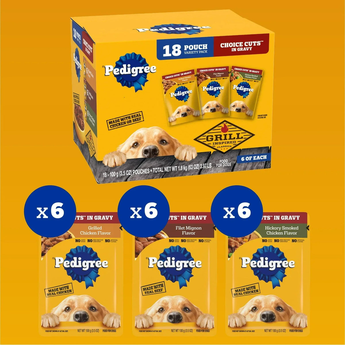 Pedigree Choice Cuts In Gravy Adult Soft Wet Dog Food Variety Pack, 3.5 Oz Pouches (18 Pack)