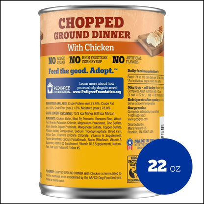 Pedigree Chopped Ground Dinner With Chicken Adult Soft Wet Dog Food, (12) 22 oz Cans