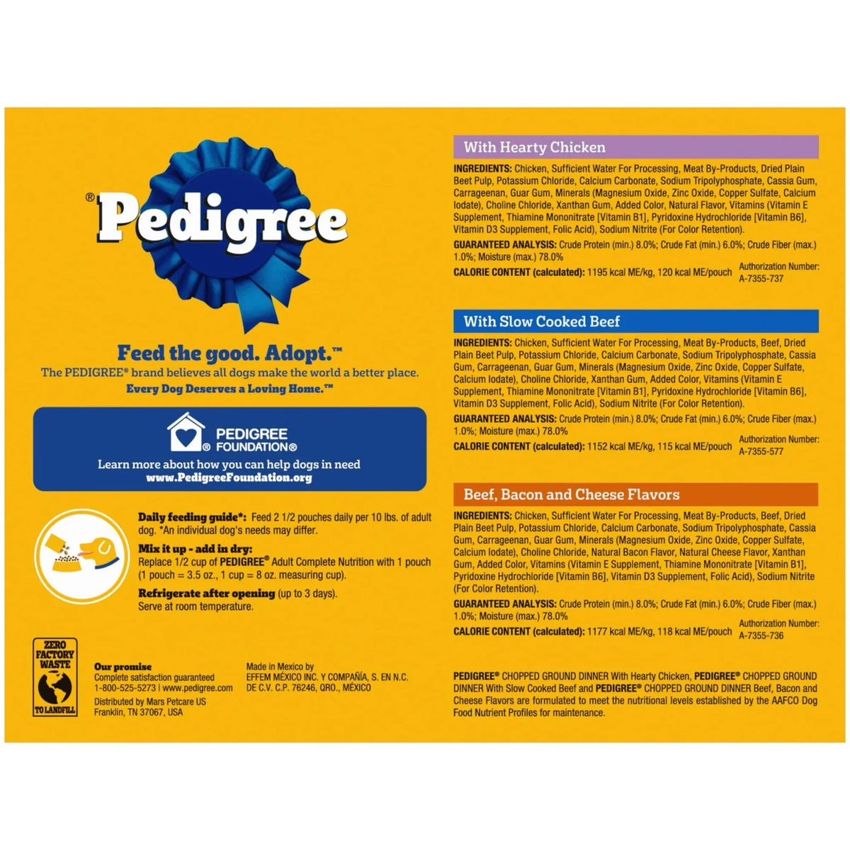 Pedigree Chopped Ground Dinner Cheese Variety Pack Adult Wet Dog Food, (18) 3.5 oz Pouches