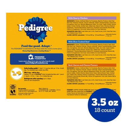 Pedigree Chopped Ground Dinner Cheese Variety Pack Adult Wet Dog Food, (18) 3.5 oz Pouches