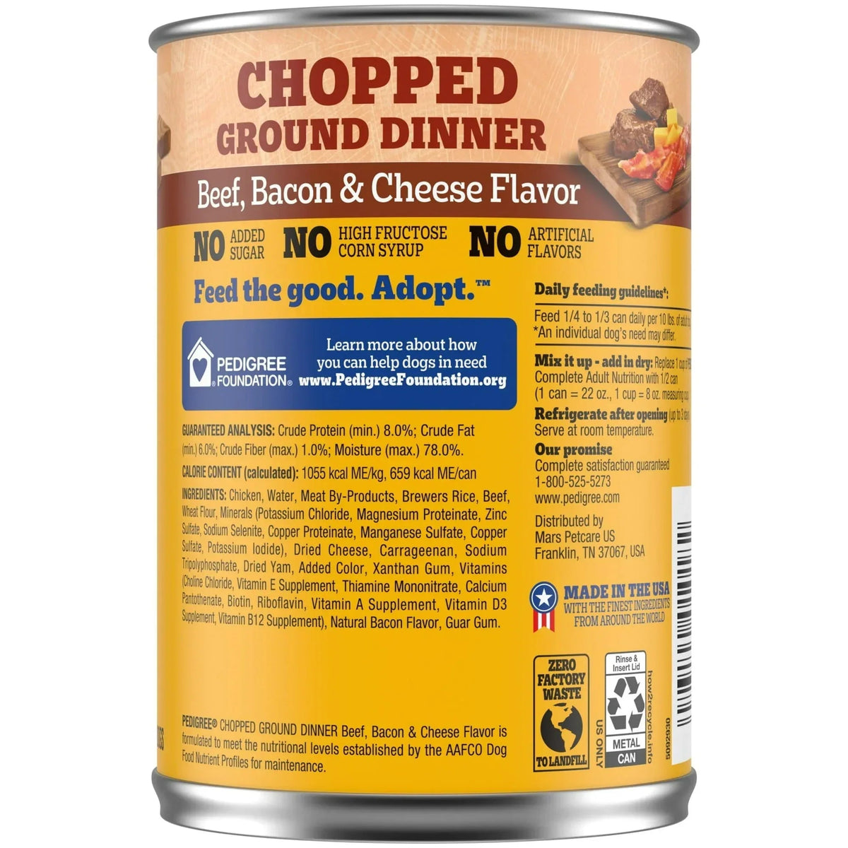 Pedigree Chopped Ground Dinner Beef Bacon & Cheese Flavor Adult Wet Dog Food, (12) 22 oz Cans