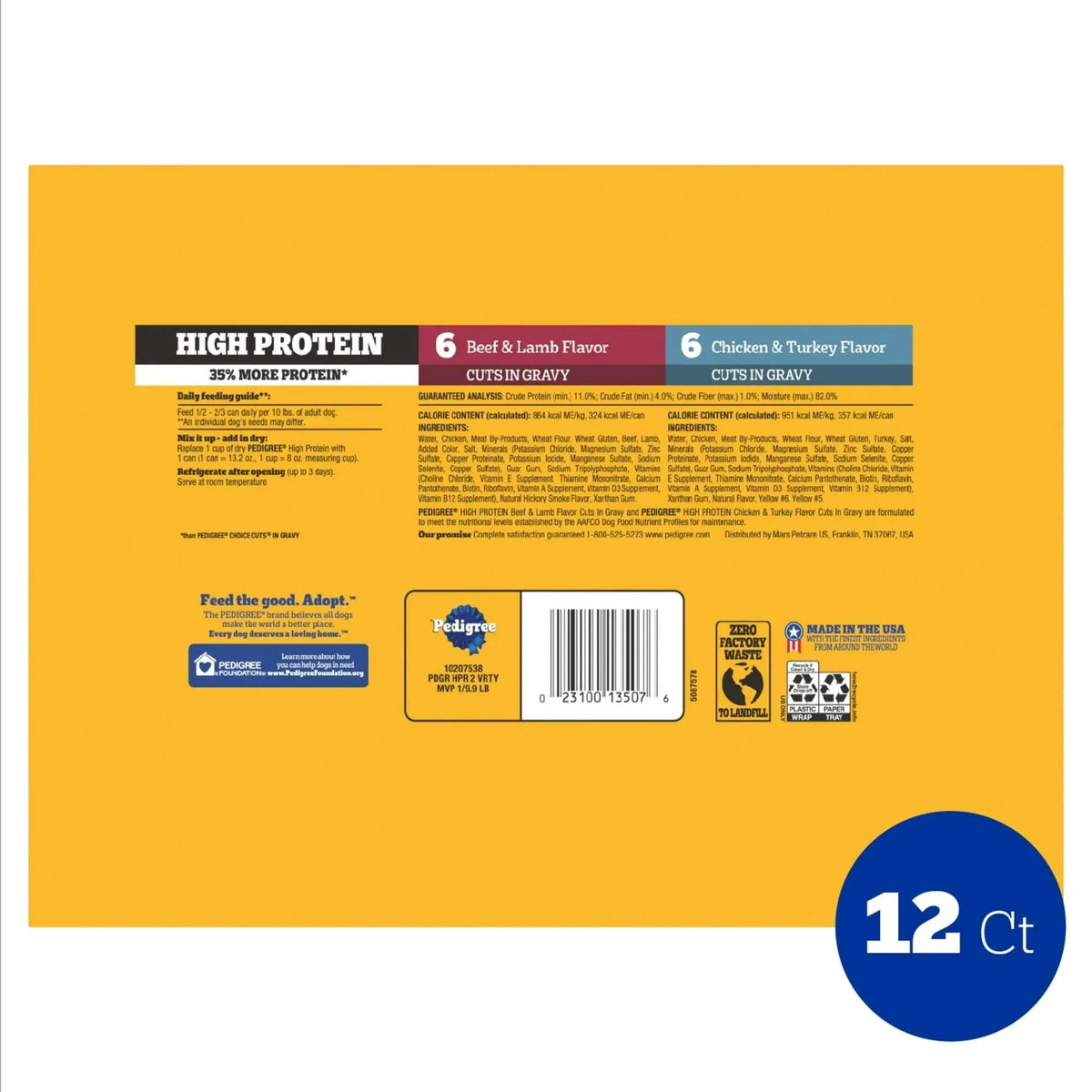 Pedigree High Protein Beef Lamb & Chicken Turkey In Gravy Wet Food Variety Pack (12) 13.2 oz Cans