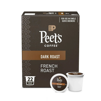 Peet's Coffee French Roast Premium Dark Roast Single Serve Coffee Pods, 22 Count