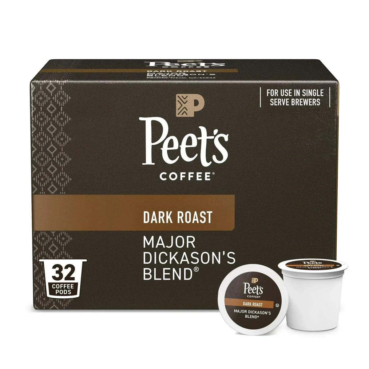 Peet's Coffee Major Dickason's Blend Premium Dark Roast Single Serve Coffee Pods, 22 Count