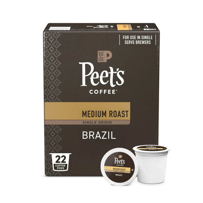 Peet's Coffee Single Origin Brazil Premium Medium Roast Single Serve Coffee Pods, 22 Count
