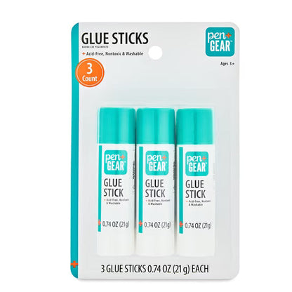Pen+Gear All Purpose Jumbo School Glue Sticks, Washable, White, PVP, 3 Count (AP21-3) Dry In 3 Min