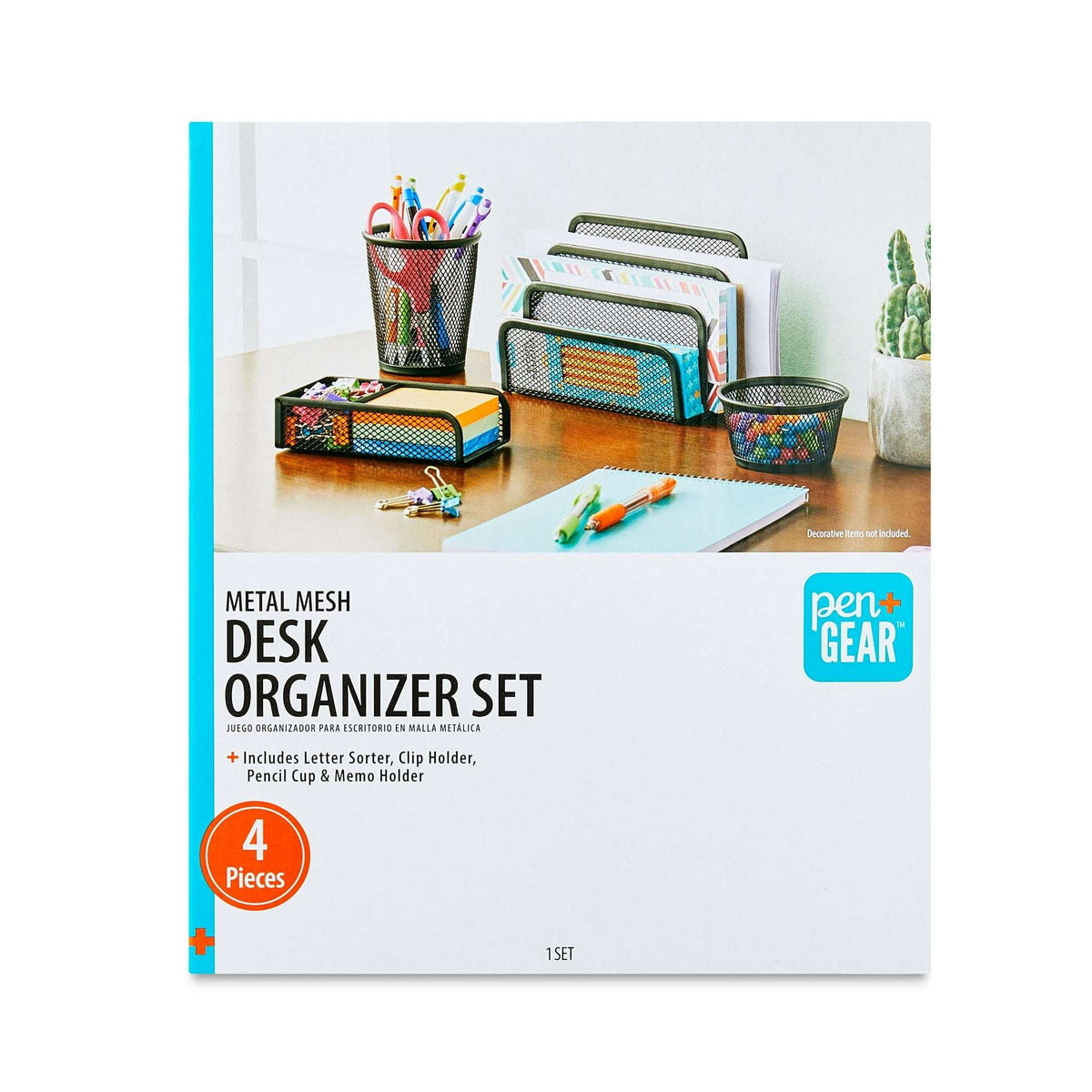 Pen+Gear 4-Piece Metal Desk Organizer Set, Black