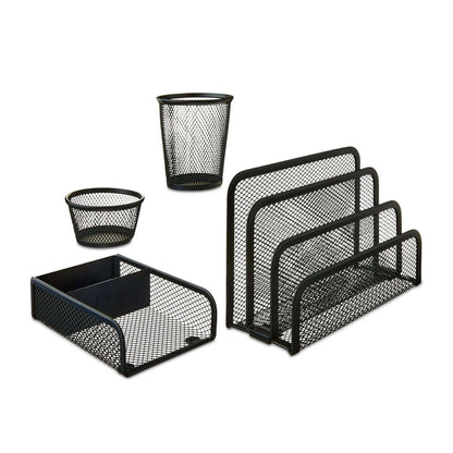 Pen+Gear 4-Piece Metal Desk Organizer Set, Black