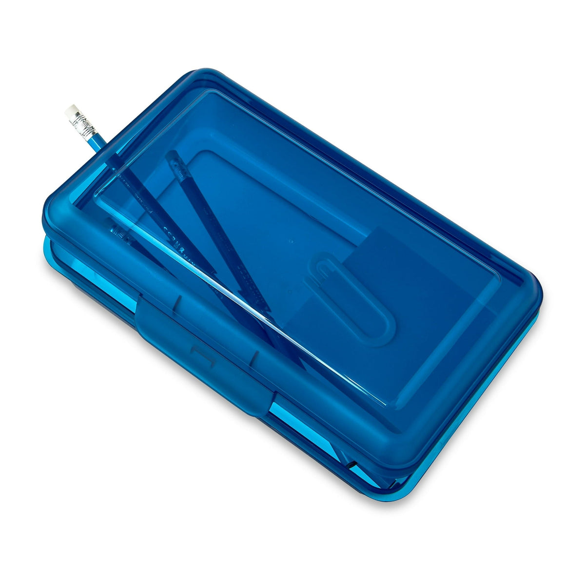 Pen+Gear Lightweight Plastic Pencil Box with Snap-on Lid, Translucent Sapphire Blue, 12-Pack