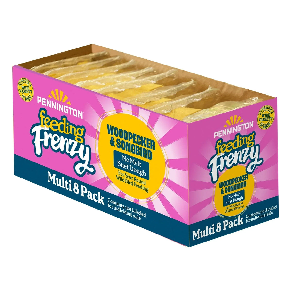 Pennington Feeding Frenzy No-Melt Suet Dough Woodpecker & Songbird Suet Cakes for Wild Birds, Wild Bird Food, 10 Oz. Cake, 8 Count Value Pack, Fresh