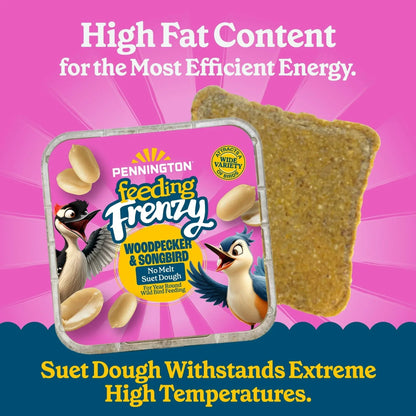 Pennington Feeding Frenzy No-Melt Suet Dough Woodpecker & Songbird Suet Cakes for Wild Birds, Wild Bird Food, 10 Oz. Cake, 8 Count Value Pack, Fresh