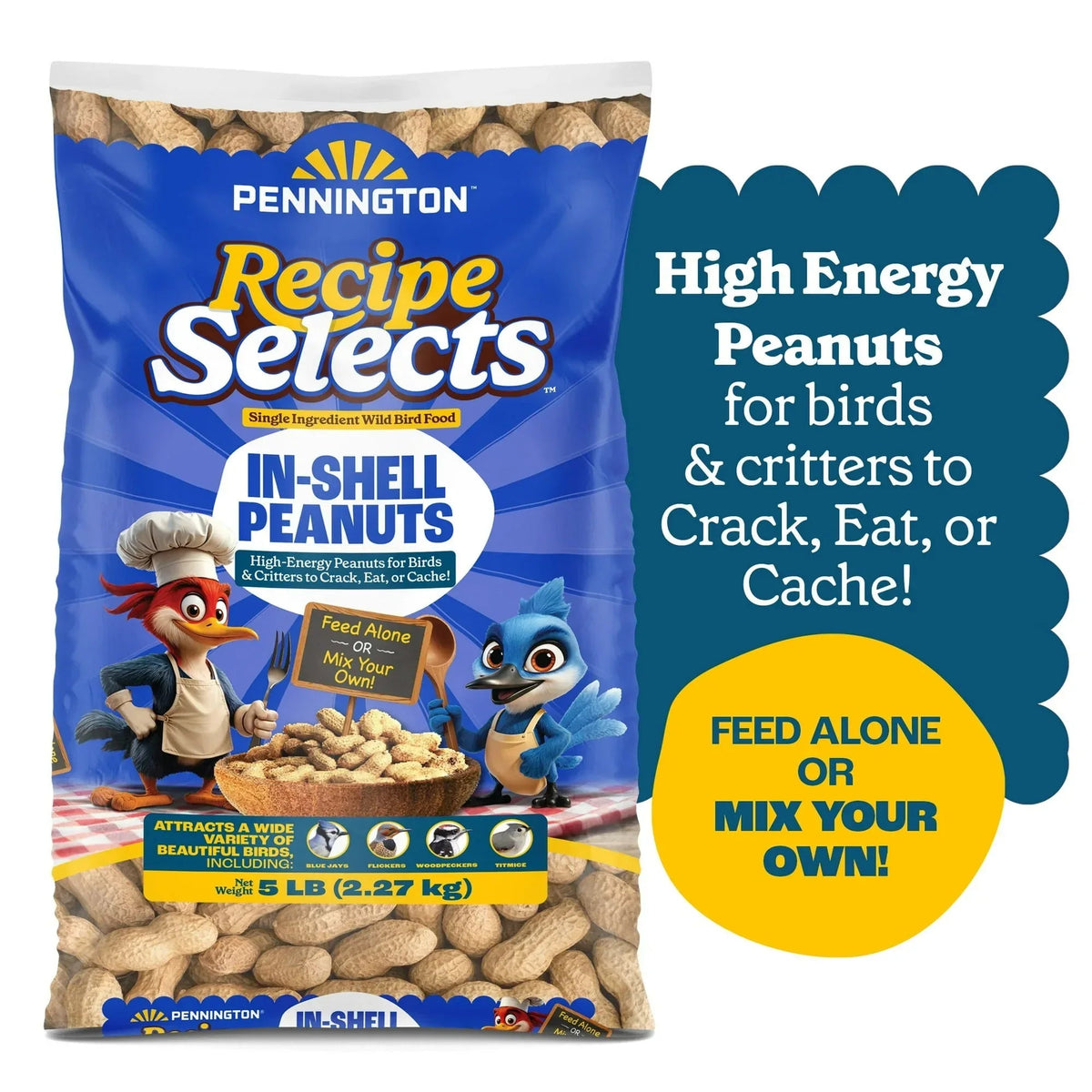 Pennington Recipe Selects Peanuts in Shell for Birds, Wildlife and Wild Bird Food, 5 lb. Bag, Dry, 1 Pack