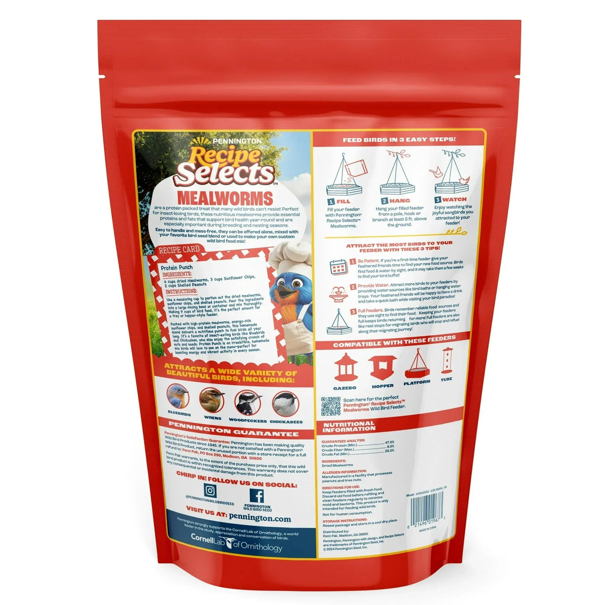 Pennington Recipe Selects Dried Mealworms for Birds, Bluebird and Wild Bird Food for Outside Feeder, 17.6 oz Bag, 1 Pack