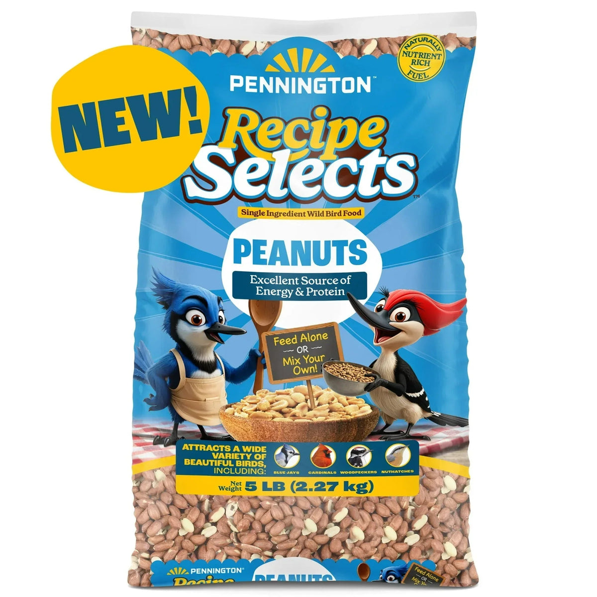 Pennington Recipe Selects Shell Free Whole Peanuts for Birds and Wildlife, Wild Bird Food, 5 lb Bag, Dry