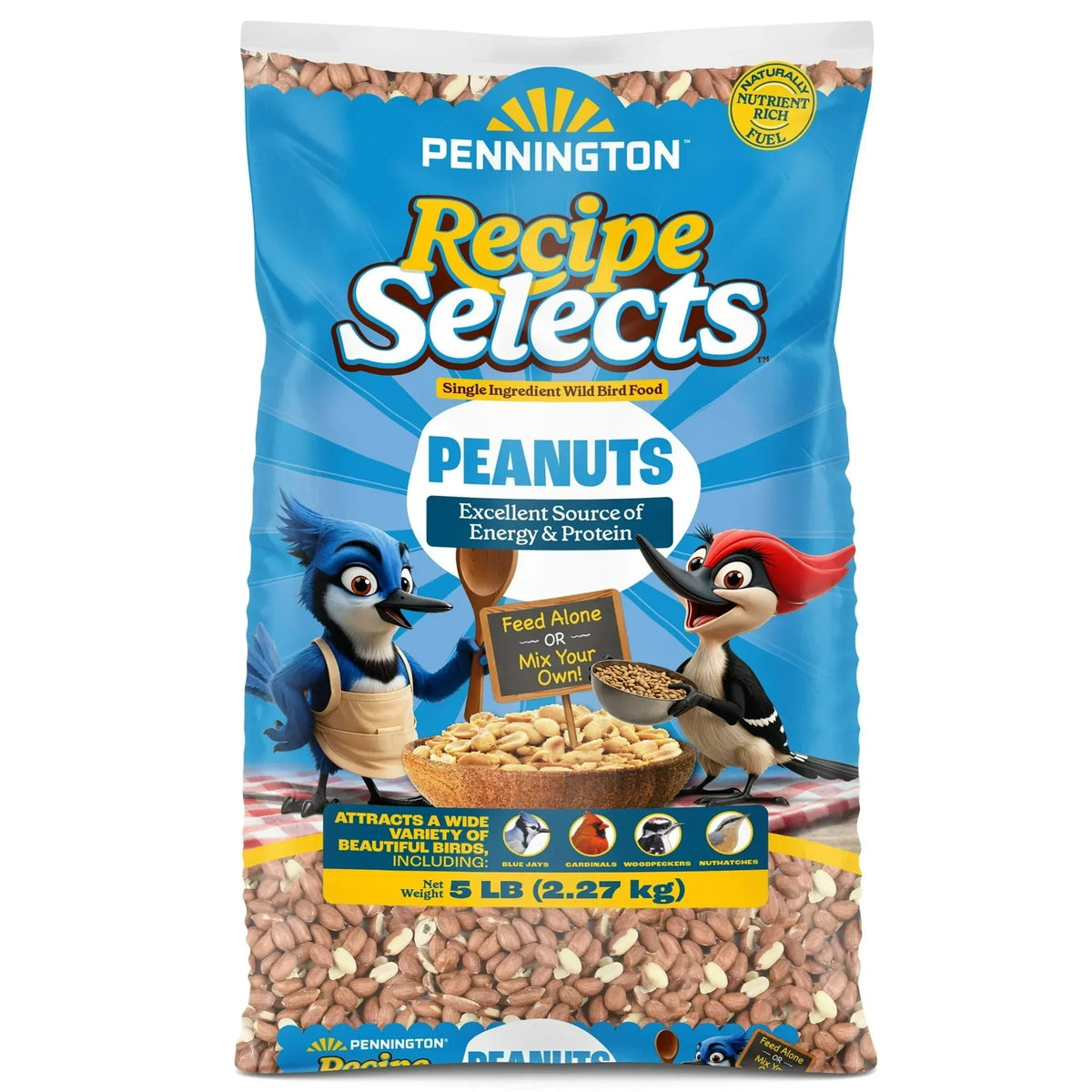 Pennington Recipe Selects Shell Free Whole Peanuts for Birds and Wildlife, Wild Bird Food, 5 lb Bag, Dry