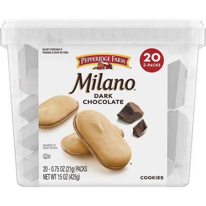 Pepperidge Farm Milano Cookies, Dark Chocolate, 2 Cookies Per Pack, 20 pk./0.75 oz.
