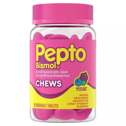 Pepto Bismol Chews, Berry Mint Flavored Chewable Tablets, 70 Count