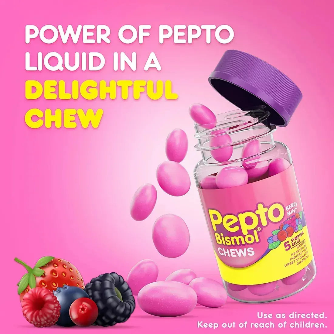 Pepto Bismol Chews, Berry Mint Flavored Chewable Tablets, 70 Count
