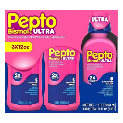 Pepto Bismol Liquid Ultra Stomach Relief, 12 fl oz Bottles, 3 Pack