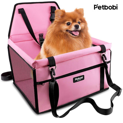 Petbobi Dog Car Booster Seat Travel Carrier for Dog Cat Portable Travel Bag with Seat Belt Safety Stable for Travel Pet Car Seat with Clip on Leash and Storage Package