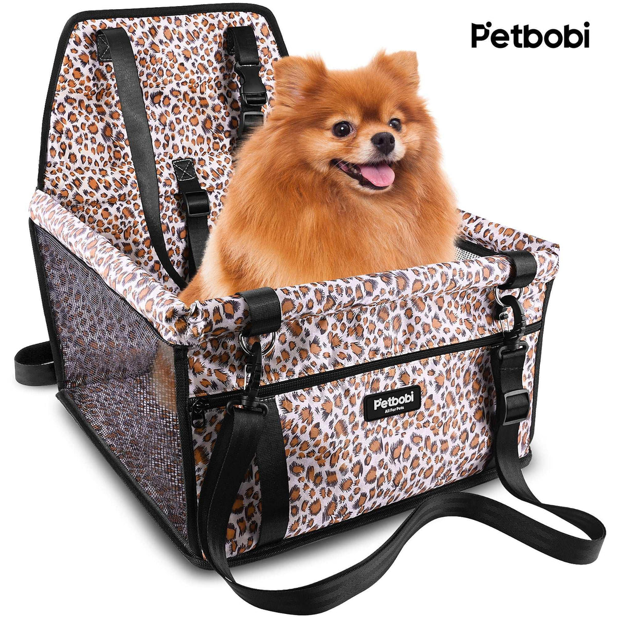 Petbobi Dog Car Booster Seat Travel Carrier for Dog Cat Portable Travel Bag with Seat Belt Safety Stable for Travel Pet Car Seat with Clip on Leash and Storage Package