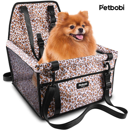Petbobi Dog Car Booster Seat Travel Carrier for Dog Cat Portable Travel Bag with Seat Belt Safety Stable for Travel Pet Car Seat with Clip on Leash and Storage Package