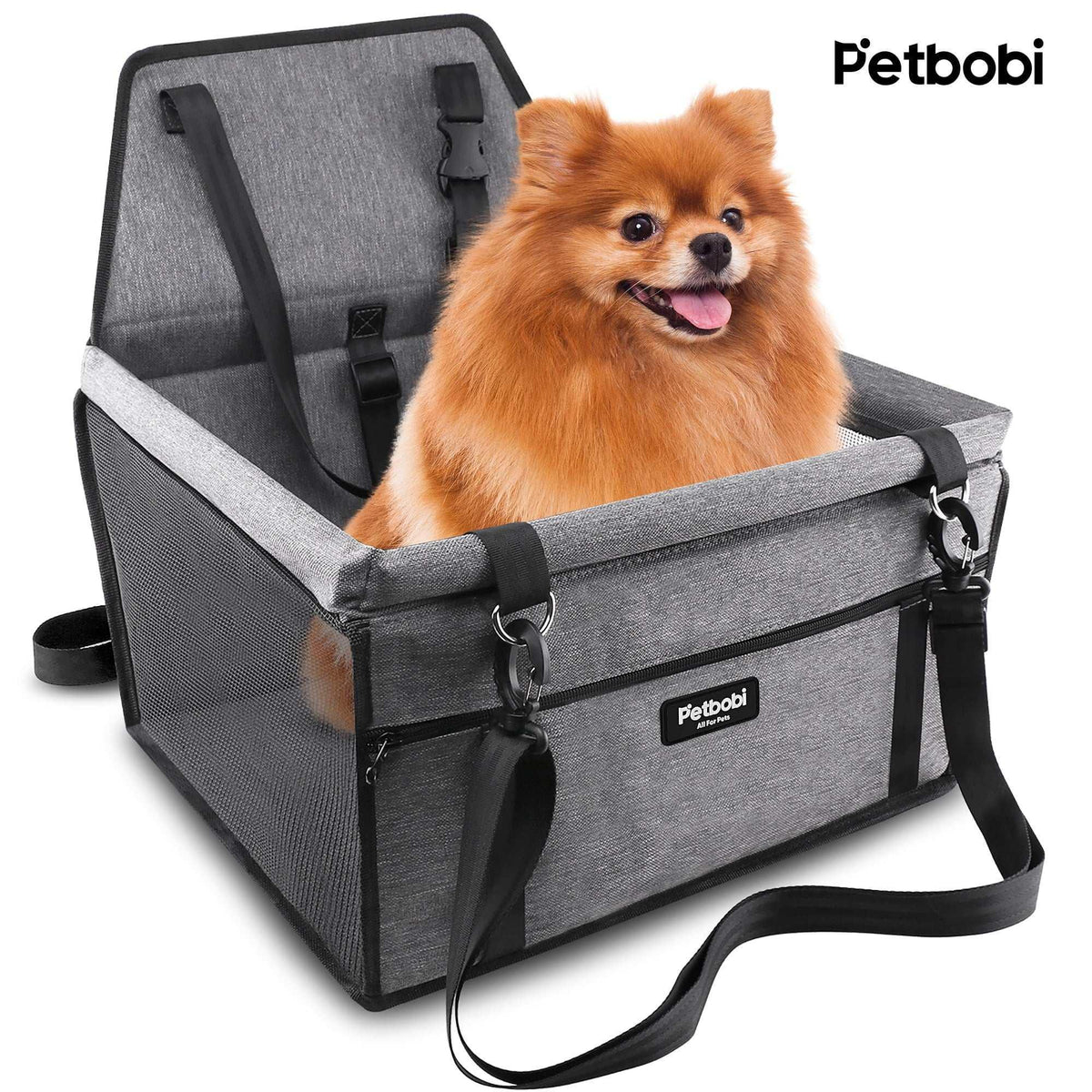 Petbobi Dog Car Booster Seat Travel Carrier for Dog Cat Portable Travel Bag with Seat Belt Safety Stable for Travel Pet Car Seat with Clip on Leash and Storage Package