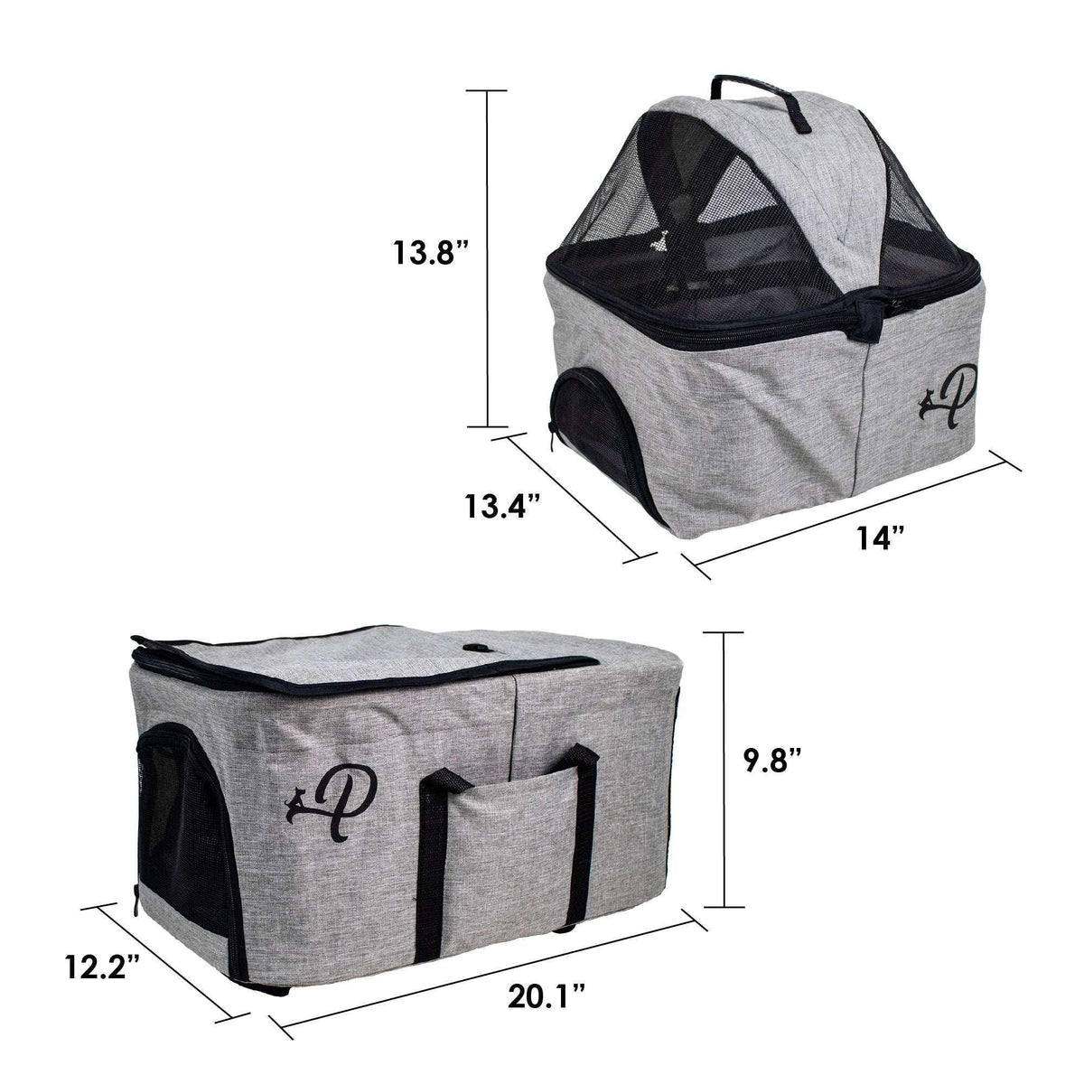 Petique Deluxe Double Decker Gray Pet Stroller With Accessory Bundle